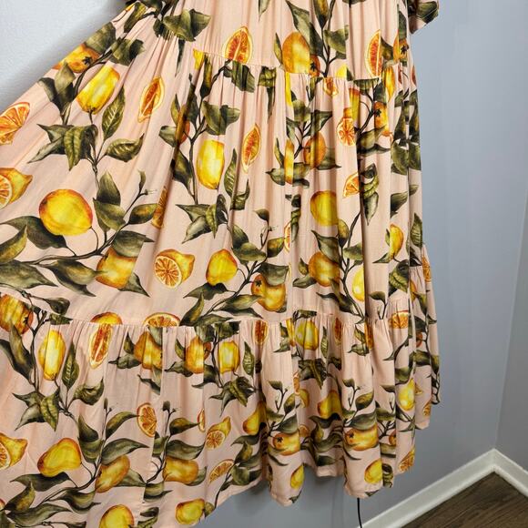 Alexia Admor Amabella Smocked Off-the-Shoulder Madi Dress Lemon Print M - Picture 11 of 14